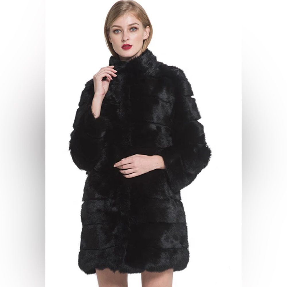 Scandinavian Fur Company black fur coat real Rabbit fur coat. Medium - Picture 13 of 14